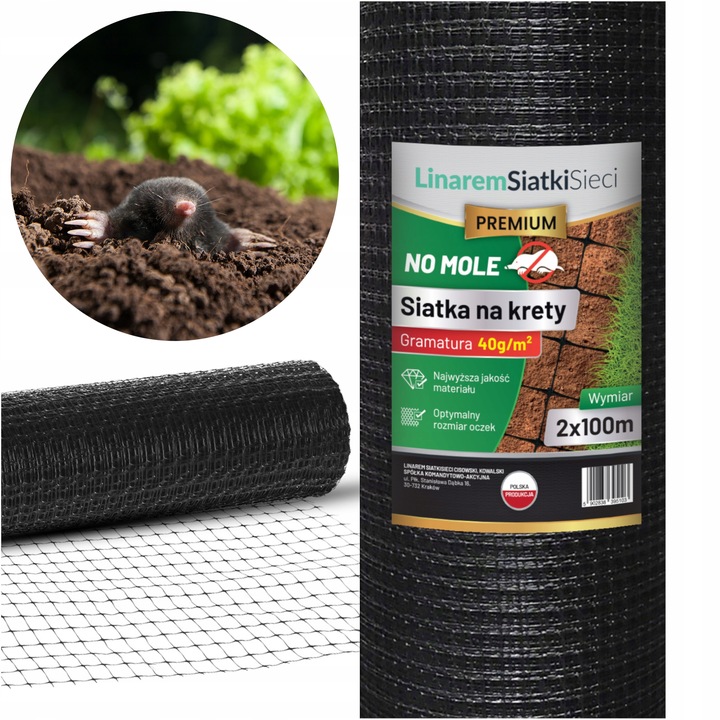SIATKA NA KRETY 2x100m PREMIUM 40g POD TRAWNIK PRZECIW KRETOM POLSKA