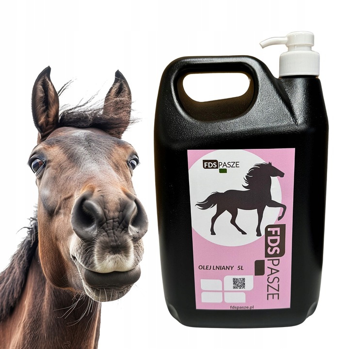 Olej Lniany dla Koni 5 litrów Naturalny Nierafinowany Tłoczony na Zimno FDS