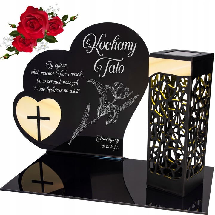 ZNICZ SOLARNY z Grawerem Wieczna Lampka Latarenka LED STATUETKA dla taty