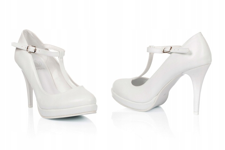 Biale buty ślubne na platformie z paskami 36