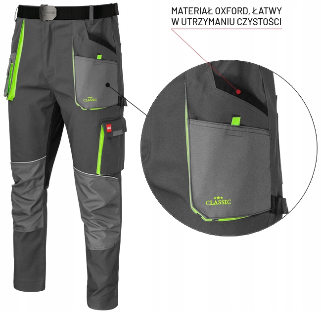 ELASTYCZNE SPODNIE ROBOCZE MĘSKIE WZMACNIANE DO PASA STRETCH SLIM