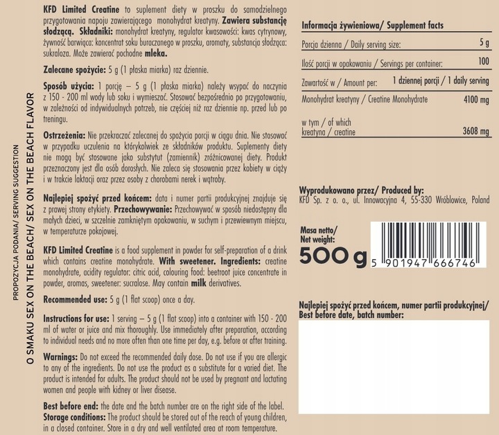 KFD PREMIUM CREATINE - 500 G KREATYNA MONOHYDRAT