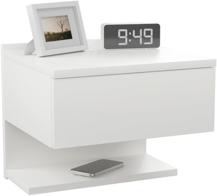 SZAFKA NOCNA WISZĄCA BIAŁA NAKASTLIK SZUFLADA PÓŁKA 35x32cm PRODUKT