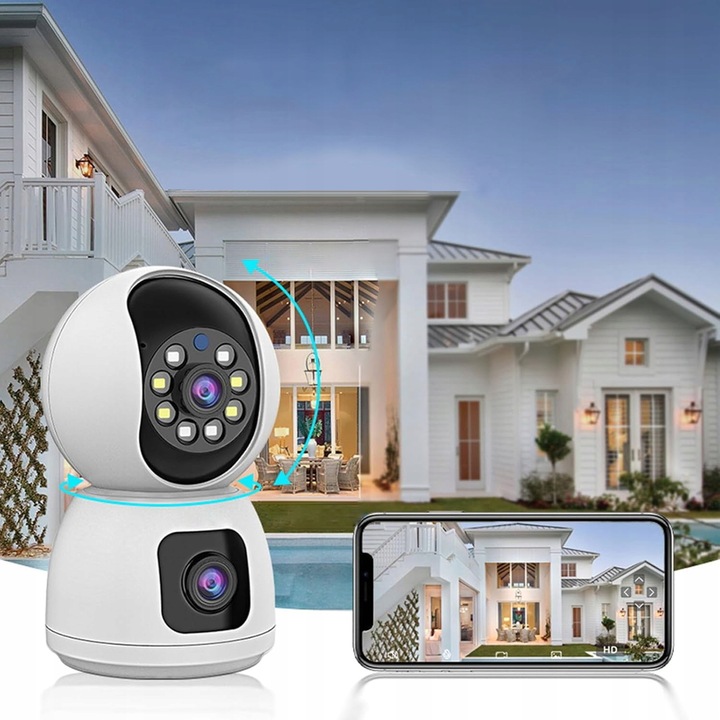 KAMERA MONITORUJĄCA BIAŁA 2,4G WIFI PTZ + 2 OBIEKTYWY 2MP