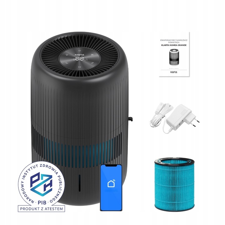 Nawilżacz ewaporacyjny Klarta Humea Grande WiFi Black LED 80m² 600