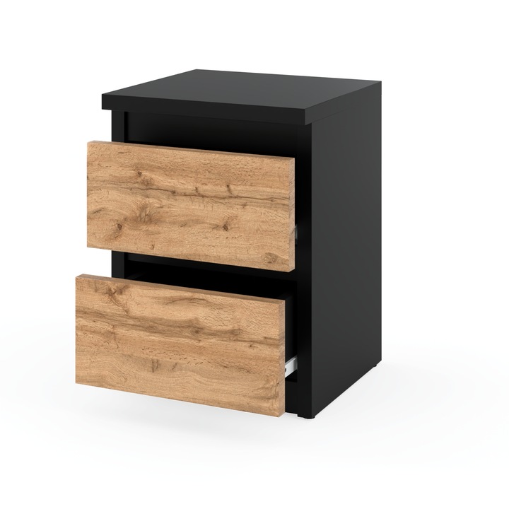 SZAFKA NOCNA CZARNA DĄB WOTAN 30 CM 2 SZUFLADY STOLIK RTV DO SYPIALNI