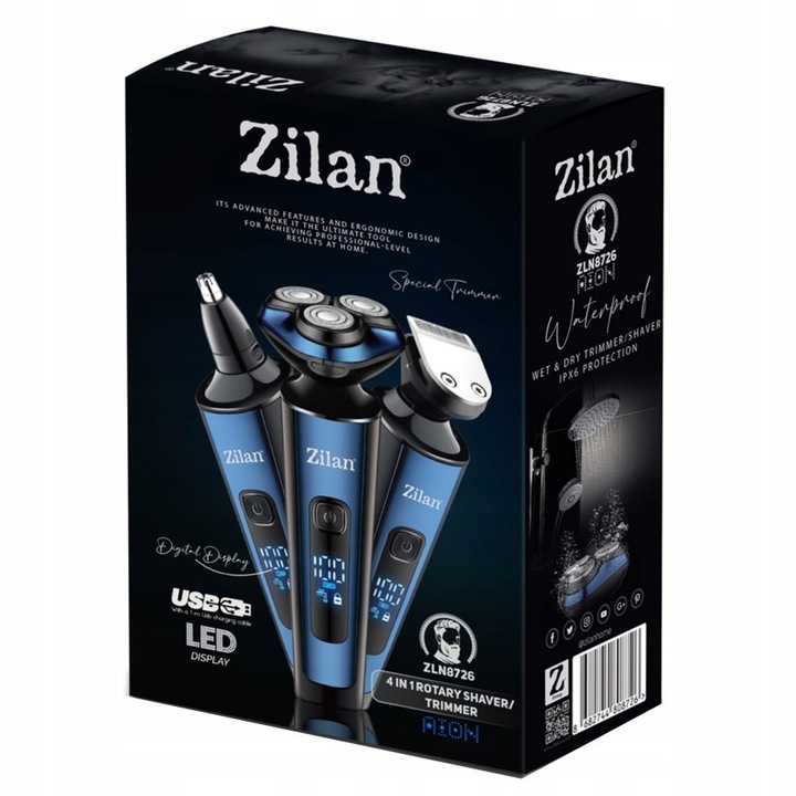 GOLARKA MĘSKA TRYMER MASZYNKA DO BRODY GŁOWY NOS USZY WET&DRY USB AION