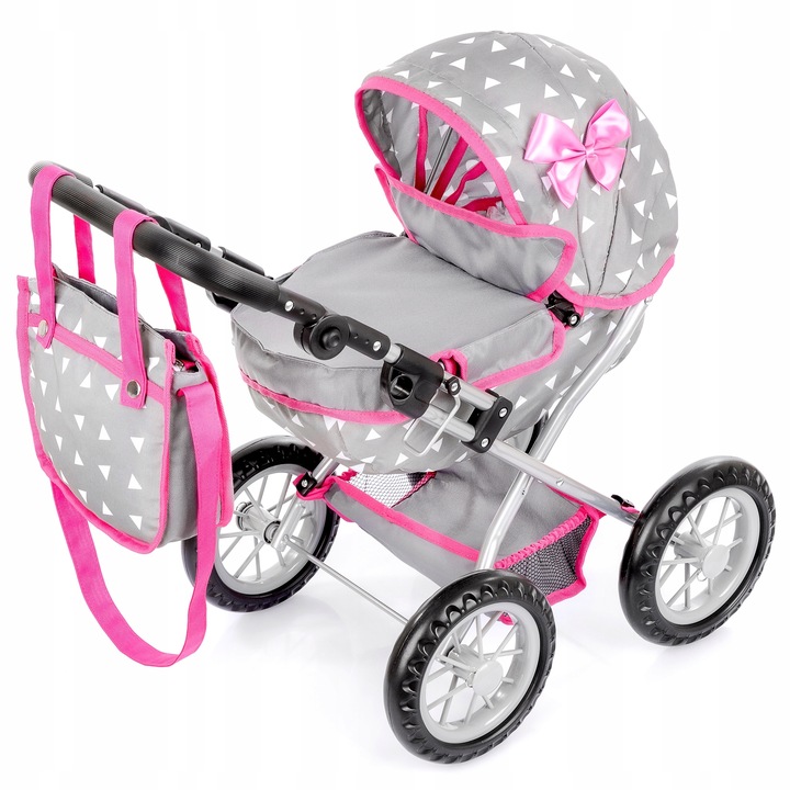 KINDERPLAY WÓZEK DLA LALEK GŁĘBOKI GONDOLA SKŁADANY TORBA REGULOWANA RĄCZKA
