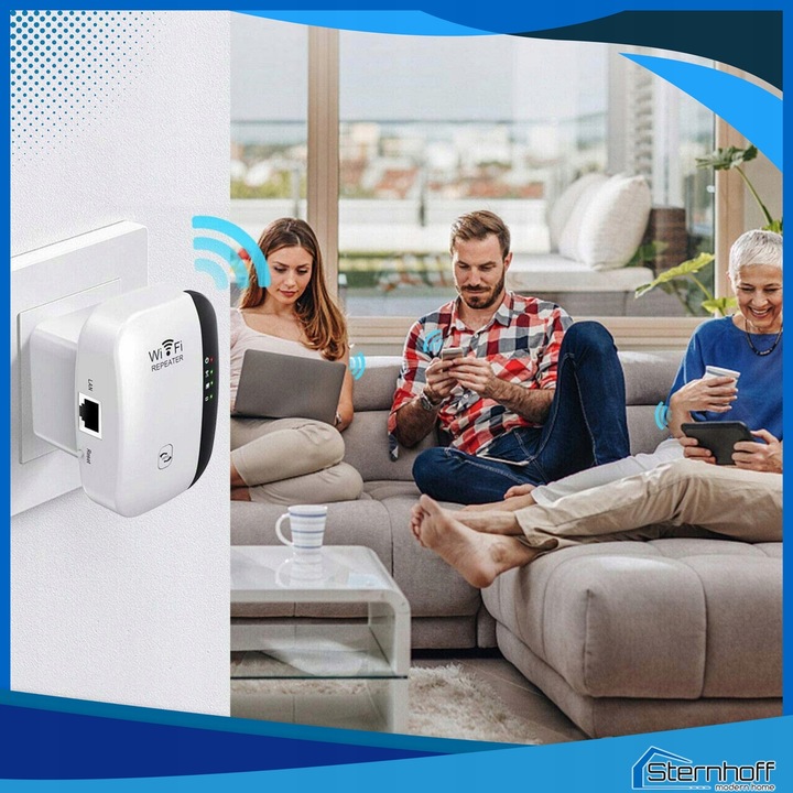 WZMACNIACZ SYGNAŁU SIECI WIFI MOCNY ZASIĘG 300 Mb/s +KABEL LAN NIE PRZERYWA