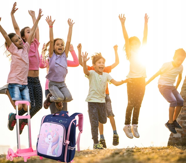 PLECAK SZKOLNY TORNISTER NA KÓŁKACH DO SZKOŁY POJEMNY JEDNOROŻEC WALIZKA