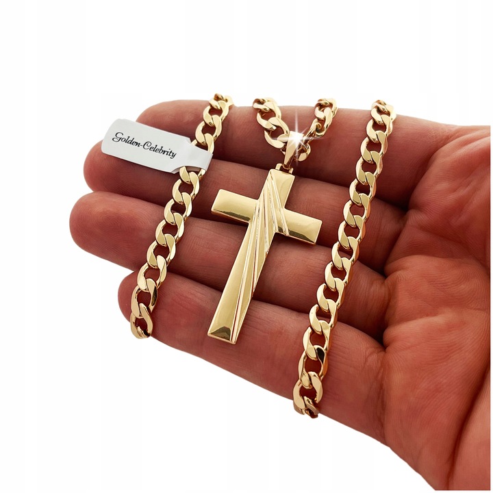 GRUBY ZŁOTY ŁAŃCUCH PANCERKA + KRZYŻYK 18K 50CM+GRATISY / PREZENT DLA NIEGO