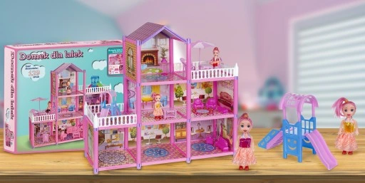 DOMEK DLA LALEK 2 LALKI MEBLE 129 ELEMENTÓW DUŻY