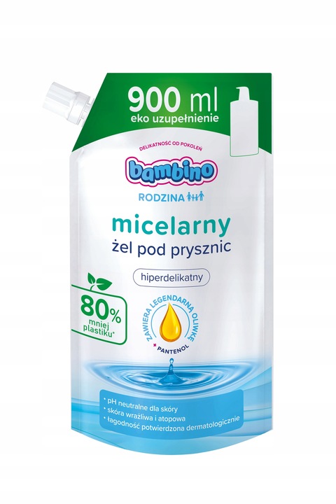 Bambino Rodzina Żel pod Prysznic Micelarny Refill 900ml Zapas x3