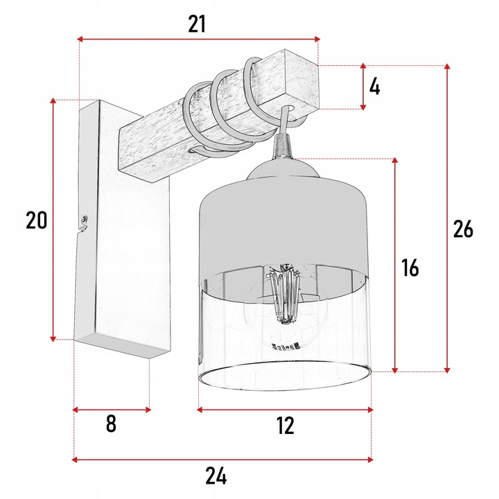 Kinkiet Czarny Lampa Ścienna Nowoczesna Loft Drewniana E27 LEDLUX 60W