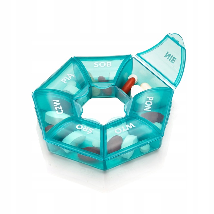 POJEMNIK ORGANIZER KASETKA PUDEŁKO NA LEKI 7 DNI VITAMMY PILLA ROUND 7x1
