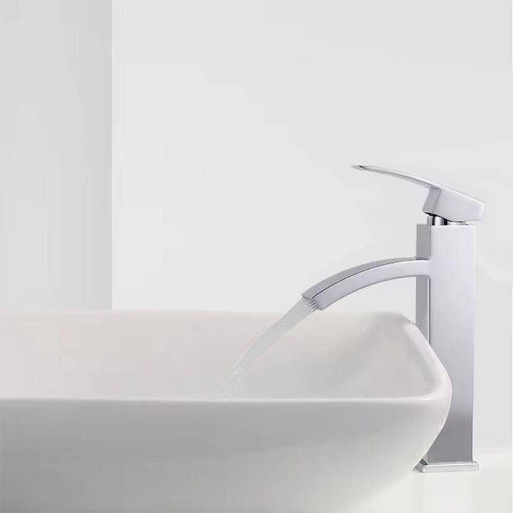 BATERIA UMYWALKOWA KRAN UMYWALKI CHROM NISKA ŁAZIENKOWA CUBIC WODOSPAD