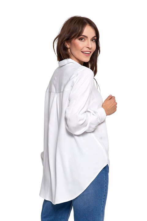 ELEGANCKA KOSZULA DAMSKA OVERSIZE WYDŁUŻONY TYŁ MODNA BLUZKA MORAJ