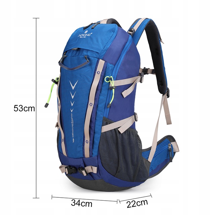 Plecak turystyczny 40l AOKING, niebieski, z miejscem na bukłak