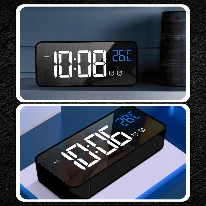 BUDZIK ELEKTRONICZNY ZEGAR LED CYFROWY STOJĄCY TERMOMETR ALARM DATA + USB