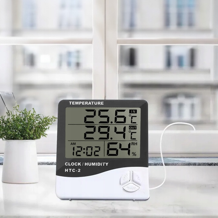 STACJA POGODOWA POGODY TERMOMETR HIGROMETR CZUJNIK SONDA ZEGAR BUDZIK