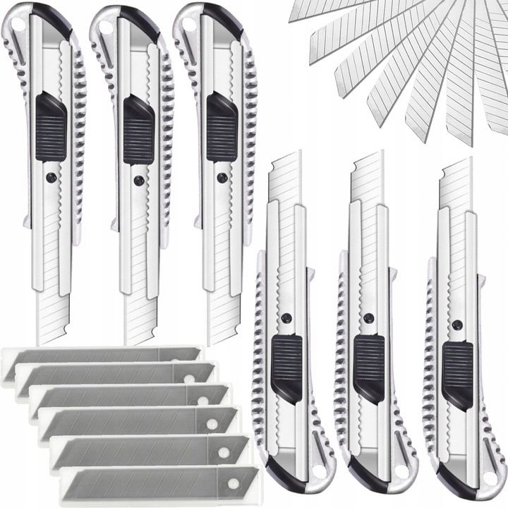 Nóż nożyk metalowy do tapet z łamanym ostrzem 18mm 6xnóż plus 60