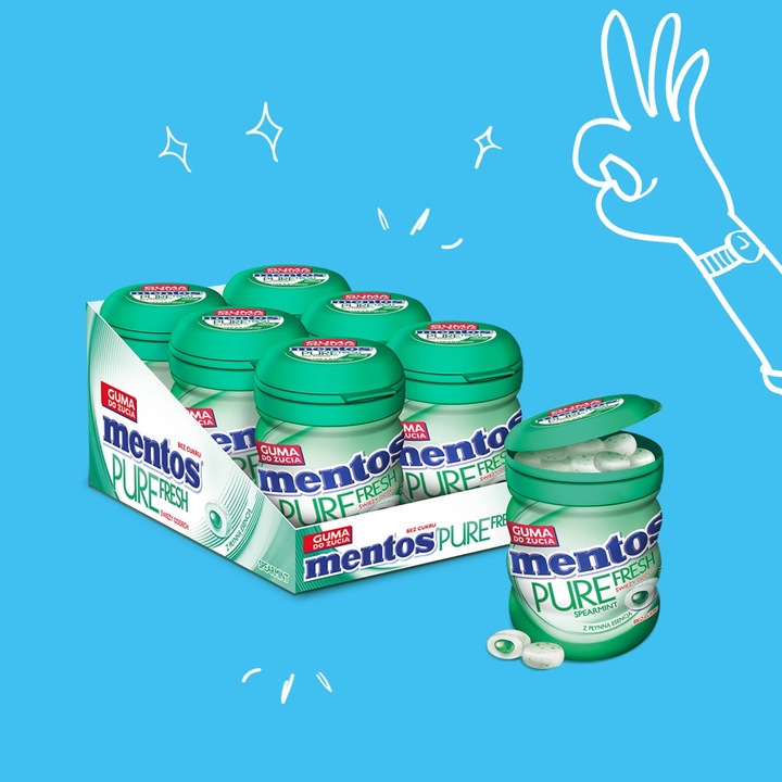 Mentos Pure Fresh guma do żucia bez cukru Spearmint miętowa łagodna 6x60g