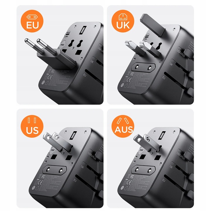 ŁADOWARKA PRZEJŚCIÓWKA 2w1 ADAPTER PODRÓŻNY CAŁY ŚWIAT USB C GaN 65W