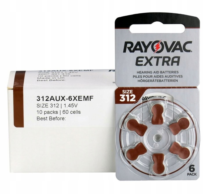 80x Baterie do aparatów słuchowych RAYOVAC 312