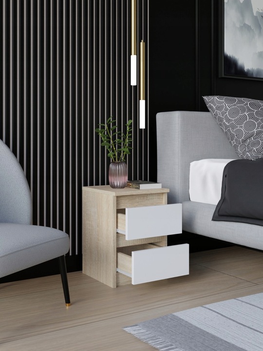 SZAFKA NOCNA SONOMA BIAŁA STOLIK NOCNY DWIE SZUFLADY 30cm SYPIALNIA