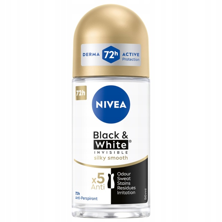 NIVEA Black&White Invisible Silky Smooth Antyperspirant roll-on 4 x 50 ml
