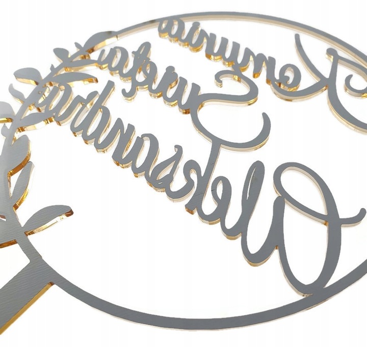 Topper na komunię z imieniem złoty Pierwsza Komunia IMIĘ złote lustro tort