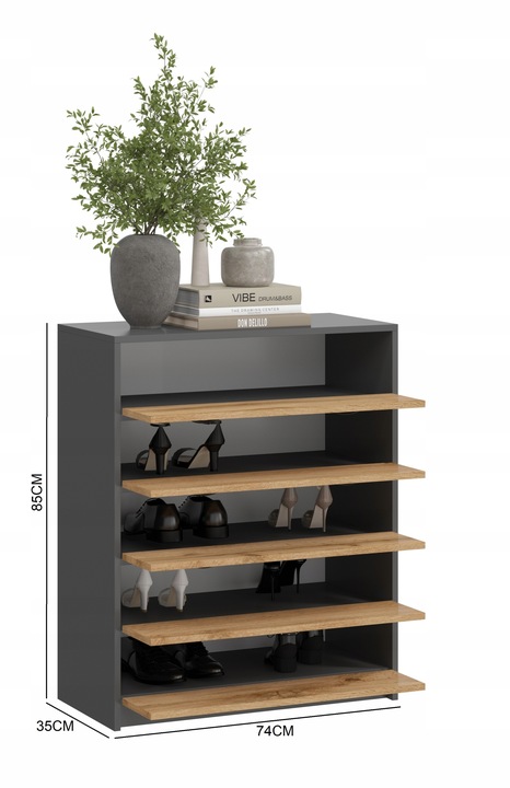 SZAFKA NA BUTY,KOMODA 5K ANTRACYT DĄB WOTAN