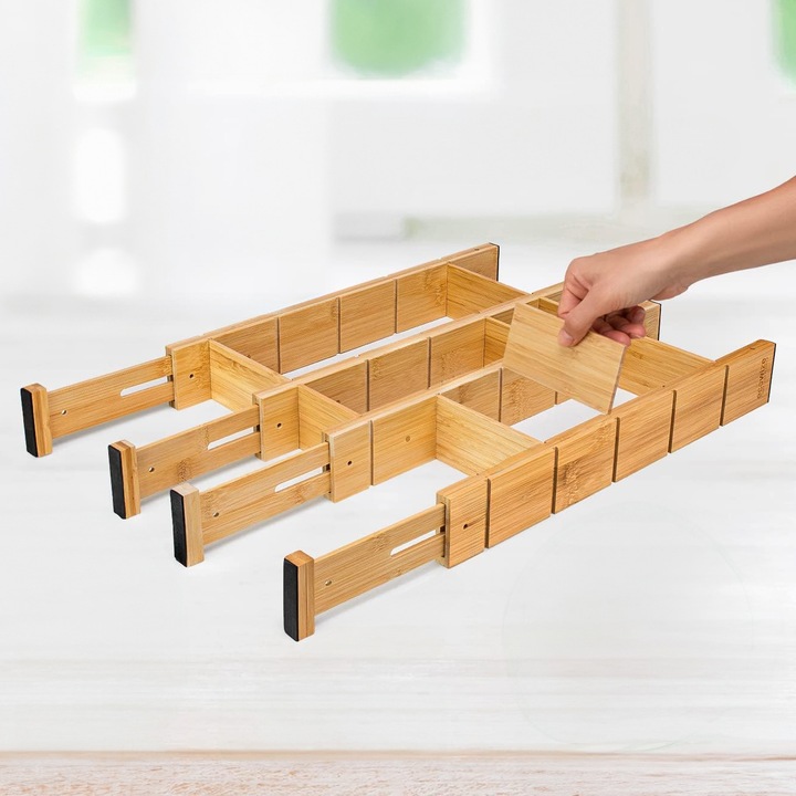 4x BAMBUSOWY ORGANIZER DO SZUFLADY SEPARATOR PRZEGRÓDKA Z 9
