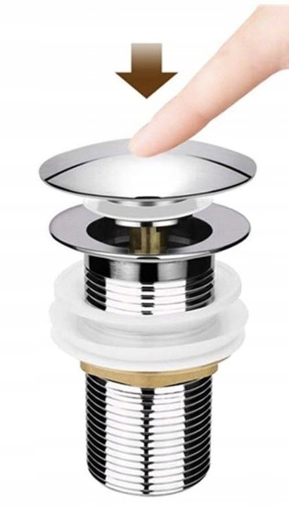 Korek Umywalkowy BEZ Przelewu Automatyczny "Klik Klak" Srebrny chrom połysk
