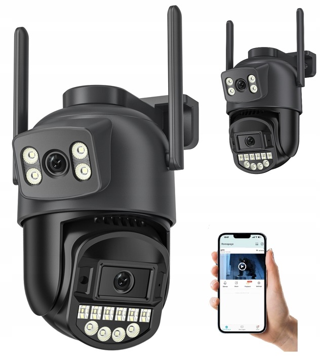 PODWÓJNA KAMERA ZEWNĘTRZNA FHD 2X5MP ZOOM OBROTOWA IP WIFI ALARM DETEKCJA
