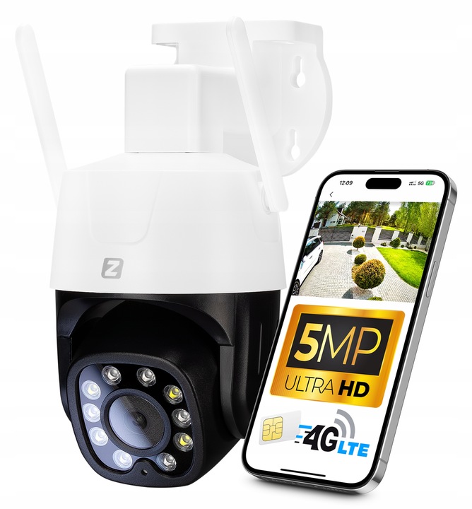 Kamera Obrotowa IP GSM / WIFI 4G LTE SIM 5MPx 5MP AUDIO, WYKRYWANIE POSTACI