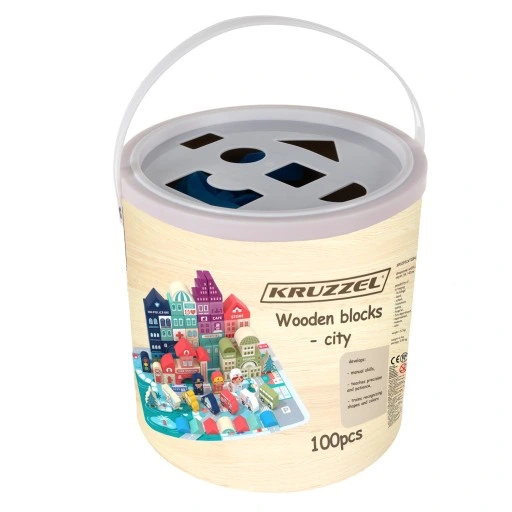 Drewniane Klocki Miasto Auta 100 Klocków + Puzzle