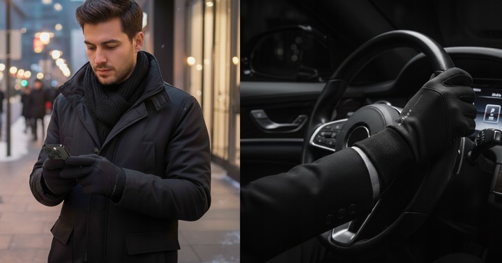 WEISNER GO | RĘKAWICZKI CZARNE MĘSKIE ZIMOWE SAMOCHODOWE ROWEROWE