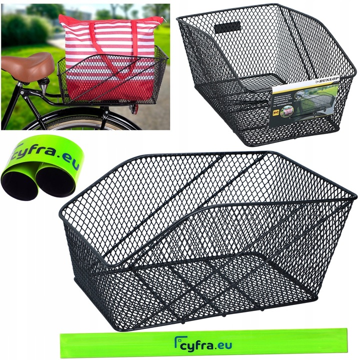 Kosz metalowy rowerowy duży koszyk na rower bagażnik DUNLOP 13L + ODBLASK