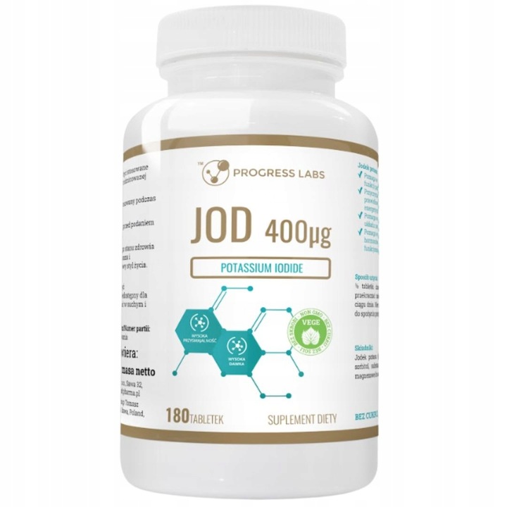 Progress Labs Jod Jodek potasu 400mcg 180 tabletek