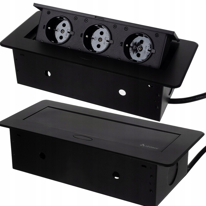 GNIAZDO CHOWANE W BLAT NABLATOWE POTRÓJNE CZARNE PRZEDŁUŻACZ GNIAZDKO