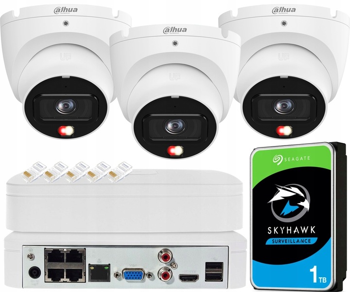 Zestaw Monitoringu 8Mpx Dahua 3 Kamery IPC-HDW1839T-A-IL Smart Dual Light