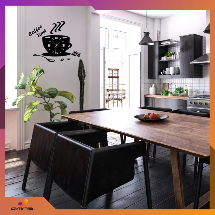 Zegar ścienny kuchenny filiżanka kawy do kuchni kawiarni czarny efekt 3D