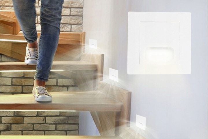 KWADRATOWA LAMPKA LED OŚWIETLENIE SCHODOWE OPRAWA LED NA SCHODY 230V