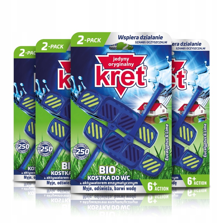 KRET BIO Zawieszka Kostka do WC Toalet Barwiąca Wodę 2x40g Zestaw 4op