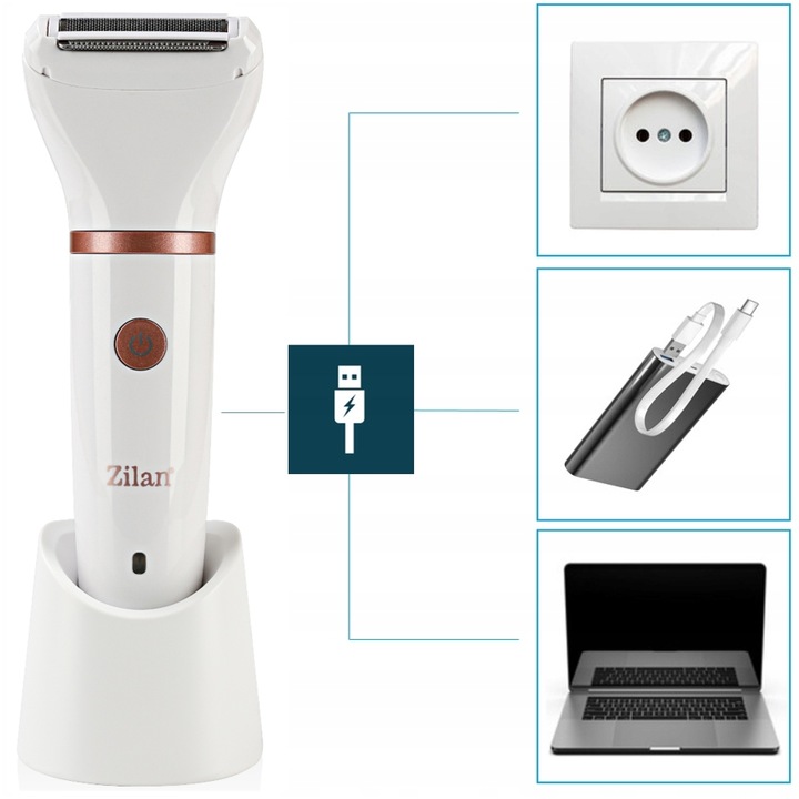 GOLARKA DAMSKA DEPILATOR DO CIAŁA BIKINI NÓG PACH WODOODPORNA USB 3W1