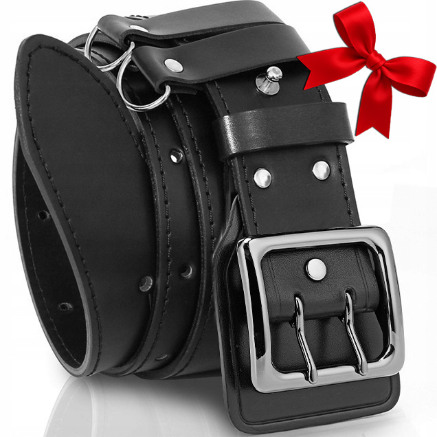 Pasek oficerski CZARNY wojskowy pas do spodni SKÓRZANY straż bojówki