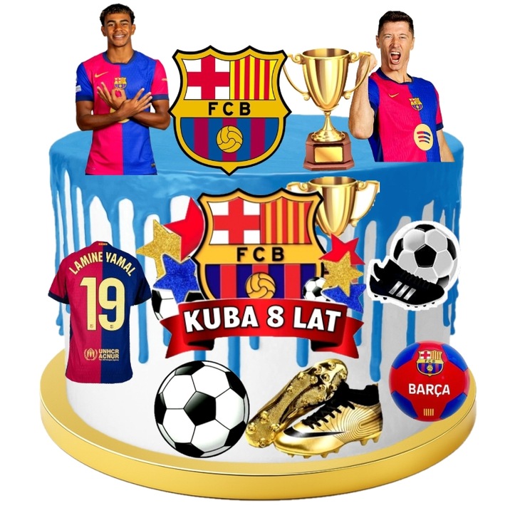 WYDRUK CUKROWY FC BARCELONA YAMAL LEWANDOWSKI DEKORACJA CUKROWA MASA TEKST