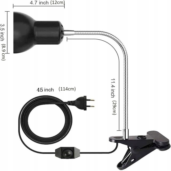 ŻÓŁW LAMPA GRZEWCZA LAMPA Z ŻARÓWKĄ UVA UVB I OBROTOWYM ZACISKIEM 360°