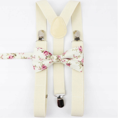 SZELKI męskie beżowe i MUCHA męska beżowa w kwiaty